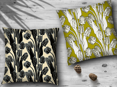Black tulip design fabric flower illustration pillow seamless pattern textile tulip vector