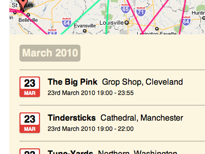 Tour Dates map tour dates website yellow
