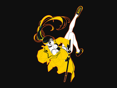 Bikini & Katana anime art black chinese daily design graphics illustration monochrome vector yellow