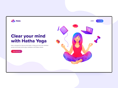 Hatha Yoga, concept page affinity button character clean ui concept design design art desktop gradient illustration macbook online page service ui uiux web web design webdesign yoga