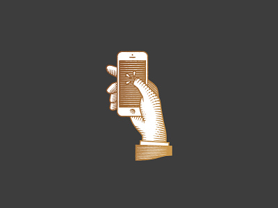 Scroll Less; Create More engraving hand illustration phone