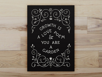 Growth Scratchboard custom type etching floral flowers illustration lettering ornament scratchboard