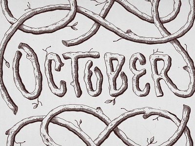 October branches handlettering hatching illustration lettering october type 🍂 🎃 👻