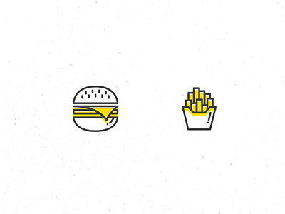 Burger & Fries burger flat fries gray icons illustration lines yellow