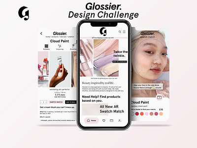 Glossier Design Challenge Mockup app ar augmented reality augmentedreality fashion glossier makeup minimal skincare ui ux