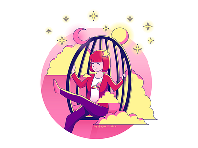Hamaca en las estrellas clouds design drawing girl illustration pink stars vector