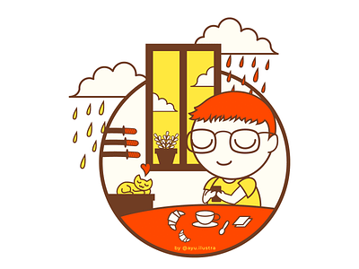 Merienda a la tarde boy design drawing illustration orange snack sweet vector yellow