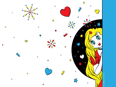 Fuegos artificiales design drawing fireworks girl hearts illustration love stars vector