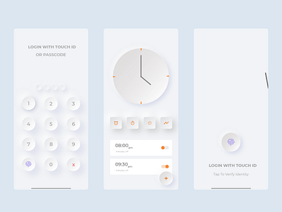 neumorphism 3d adobe adobe xd alarm app app design minimal neumorphic neumorphism new orange password passwords ui ux watch white