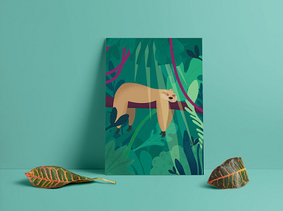 Sloth Poster Design 2d design animal design illustration jungle poster sleepy sloth