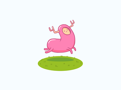 Happy pink thingy antlers character grass happy illustration jump pink sausage