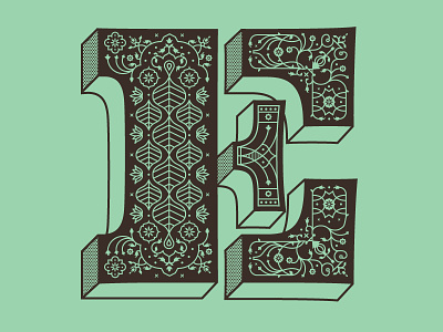 E is for Elaborate floral indian pattern taj mahal typography