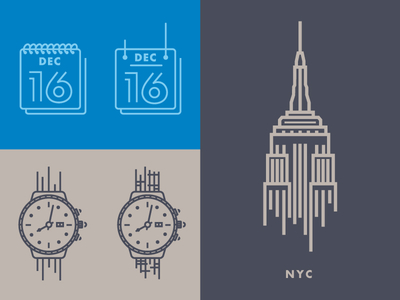 I'm late for a very important date. calendar empire state building illustration nyc stroke vector watch