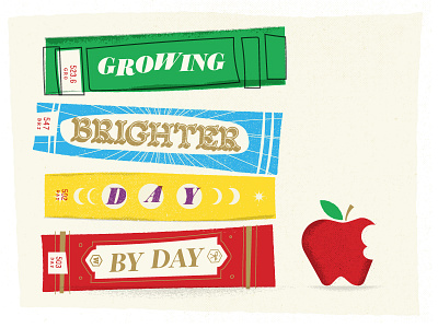 Growing brighter day by day by day apple books illustration mid century modern montessori school typography