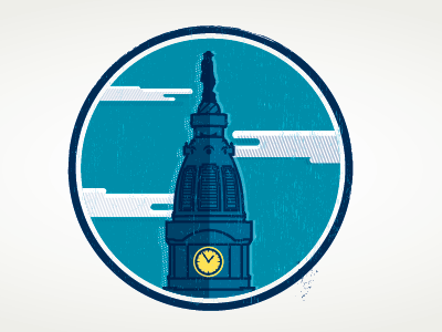 City Hall Blog Logo city hall clock clouds icon illustration philadelphia texture vector william penn