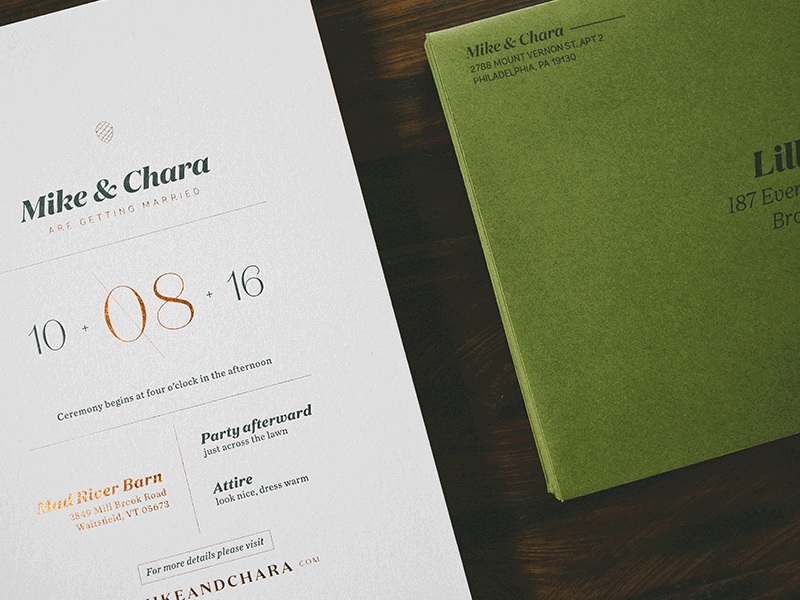 A wedding in the woods. blind deboss copper foil letterpress stamp typography wedding invitation