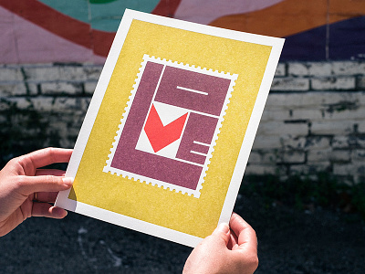 Love Stamp Letterpressed Print geometric illustration letterpress love print stamp typography