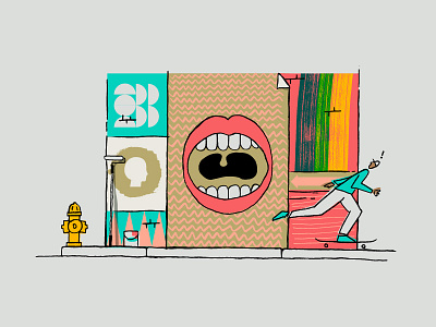 You've got a big mouth! airbnb illustration mouth mural skateboarder