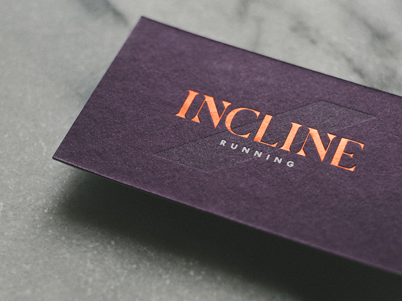 Incline Running Identity Case Study business card gym identity design laurel letterpress running