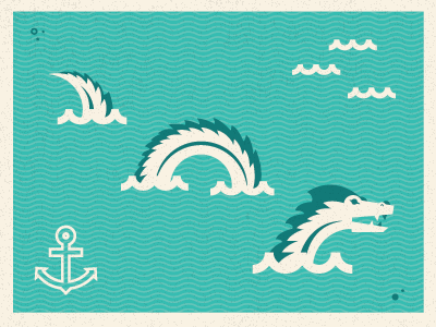 Sully the South American Sea Dragon. anchor bubbles illustration ocean sea dragon vector waves