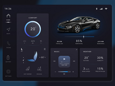 Design of the main built-in screen in BMW i8 app concept design design dribbble photoshop ui ux web