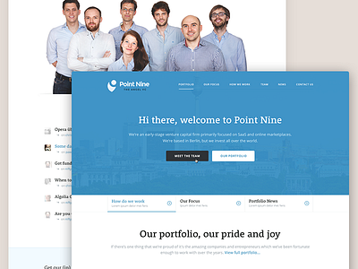 Point Nine Capital (landing page) design home page how we work landing page our team portoflio service startup venture capital web website