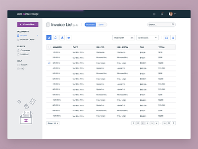 Invoice list page (dashboard) application client dashboard design invoice list purchase table ui ux workflow