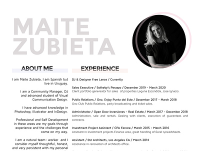 CV Maite Zubieta English cv cv design design freelancer illustrator indesign job photoshop work