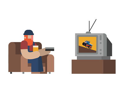 Jack watching TV character design illustration lumberjack motion graphics