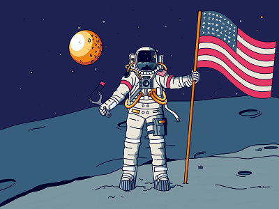 Astronaut 👨🏻‍🚀 america animation astronaut character characterdesign flag flag design illustration illustrator illustrator cc ipad ipadpro isaacclaramunt moon photoshop planet procreate shadow space spaceship