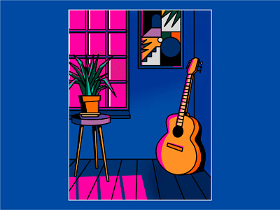 guitar design guitar illustration ipad ipadpro isaac claramunt isaacclaramunt midnight plant poster procreate window