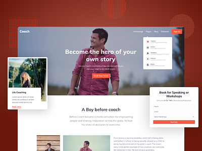 Online Coach Bootstrap Theme abstract branding business clean courses dailyui design event homepage landing page podcast program ui uikit ux web web design webdesign