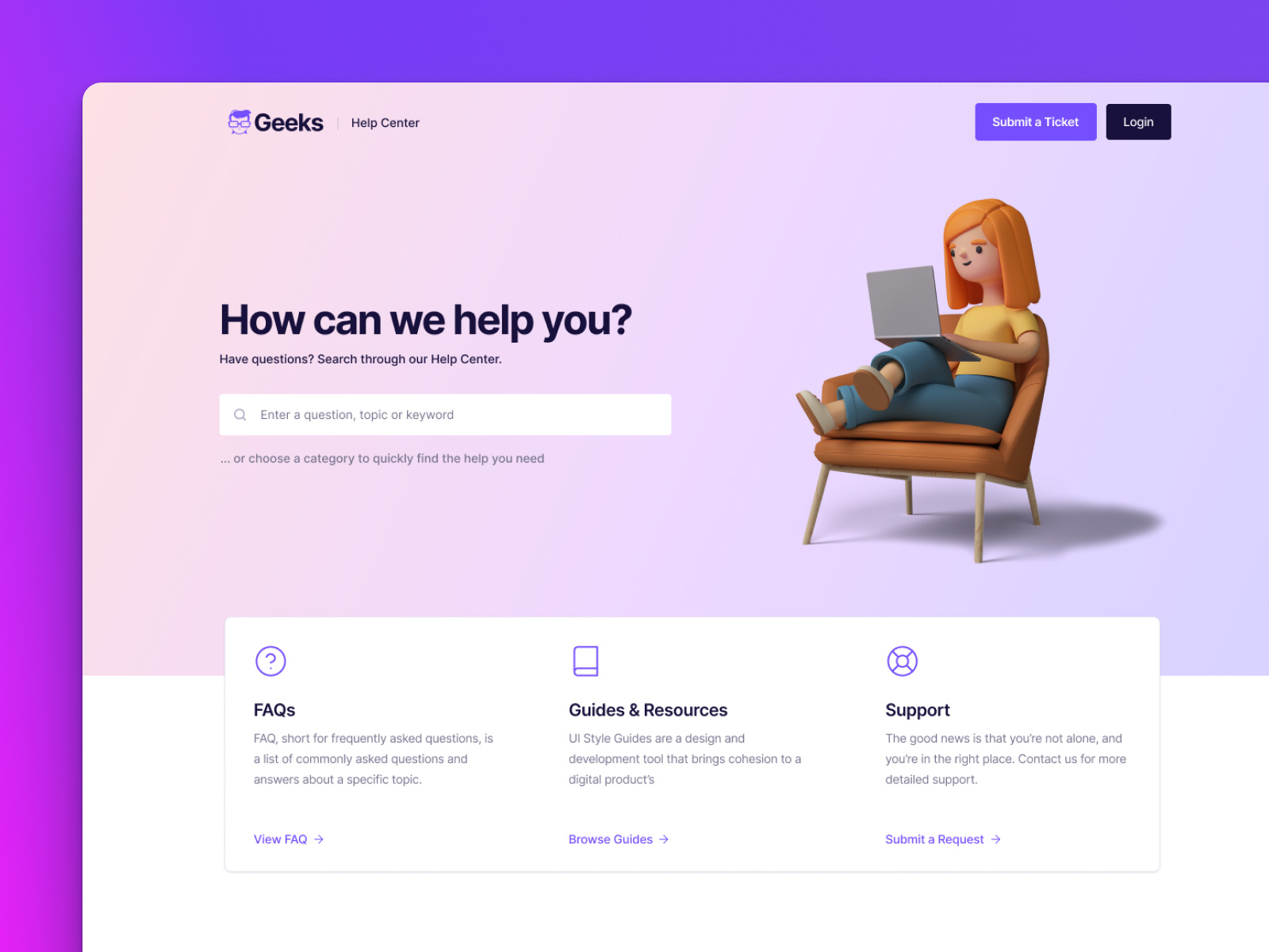 Help Center Design - Geeks UI by codescandy on Dribbble