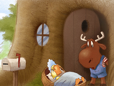 moose meets goose cartoon childrens book colorful cute goose illustration moose storybook ui vector