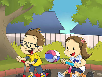 Having fun bike cartoon chidren childrens book colorful cute fun illustration kids play storybook