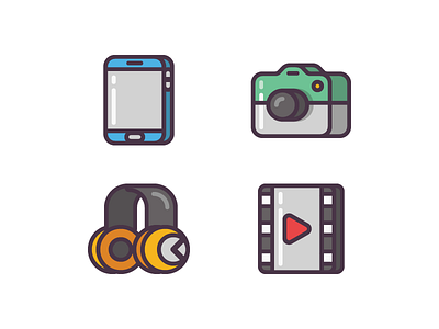 Gadget Icons camera filled outline gadget headphone icon movie outline smartphone