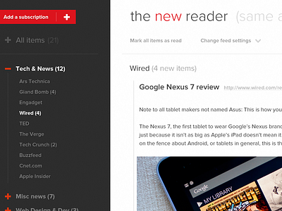 The New Reader reader rss webapp