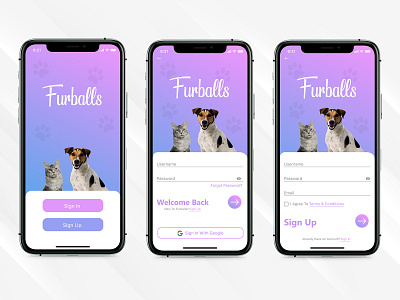 Onboarding Screens Concept For Furballs Application dailyui dailyui001 onboarding ui pet adoption ui ux ui