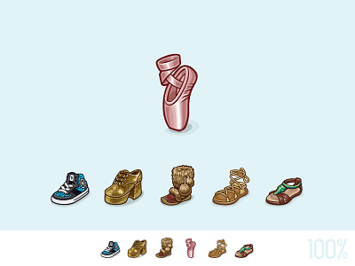 Shoes Icons ballet boot dance disco fur game icon pointe sandal shoe sneaker vector