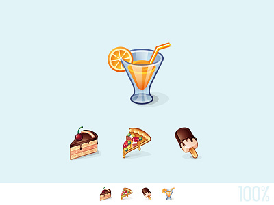 Eat and Drink Icons cake coctail food game glass icecream icon juice lemon pizza straw vector