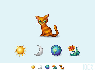 Nature Icons cat day earth flower icon kitten moon night planet plant sun vector