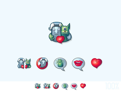 Friends Icons alien block chat friend game heart like lips talk unfriend vector