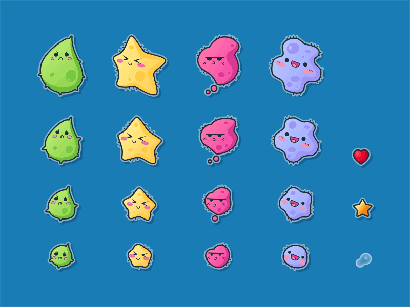 Bacteria animation bacteria bacterium character cute game heart sprite star vector