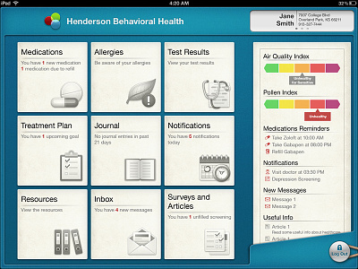 Health App Home app design doctor folio health hospital ipad medicine paper ui