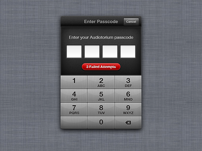 Passcode app brushed design ios metal number pad passcode pin popover steel ui