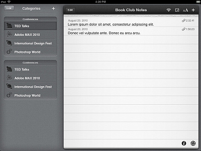 Audiotorium Simple app categories design home ios ipad notes paper skeuomorphism ui