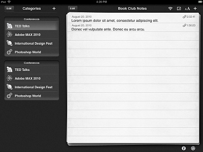 Audiotorium Simple 2 app categories design home ios ipad notes paper skeuomorphism ui