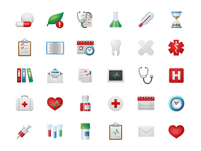 Medical Icons calendar clock health heart icon lab leaf mail medical pills report