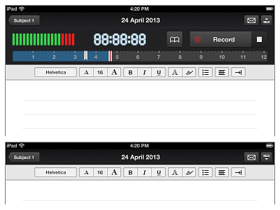 Audiotorium Redesign app audio design formatting ios ipad notes record recording ui