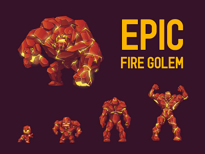 Fire Golem Epic character fire game golem illustration stone vector